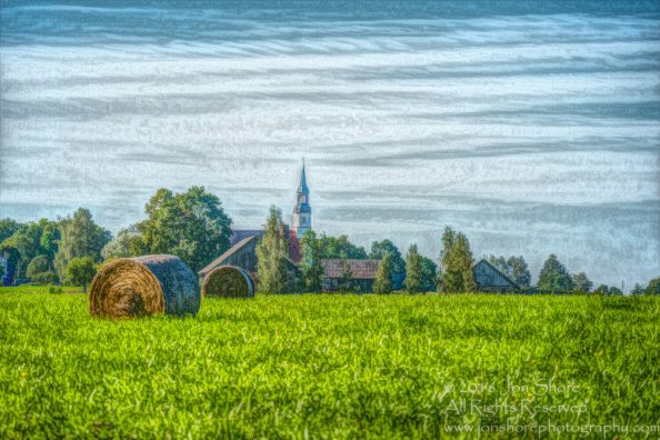 Hay and Church Summer Burtnieks Latvia with filter Tamron 70mm Lens