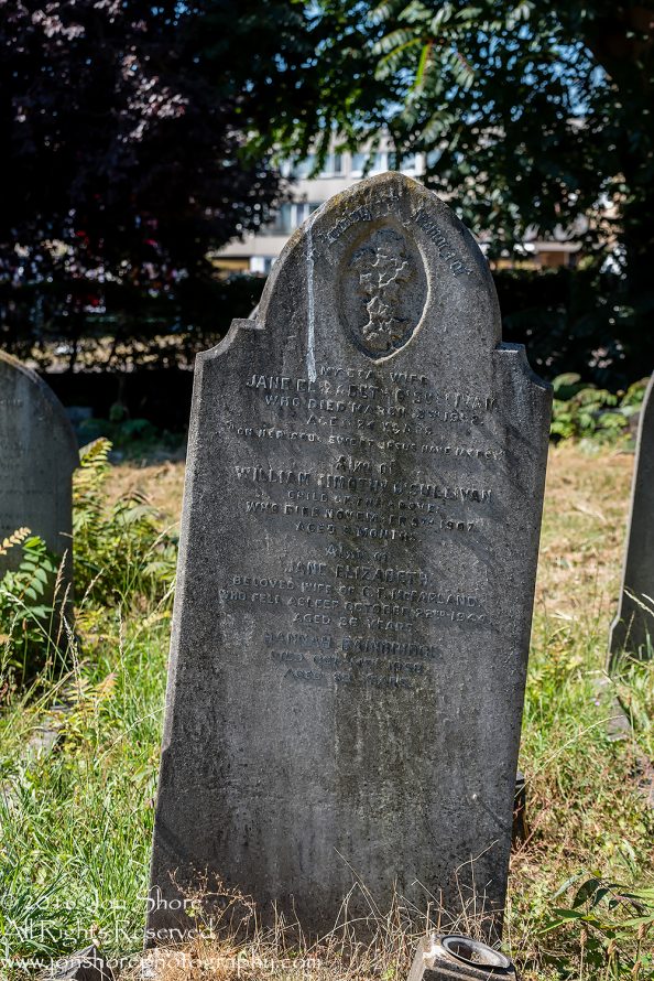 Headstone in Cemetery at Colliers Wood, London, UK Tamron 70mm Lens