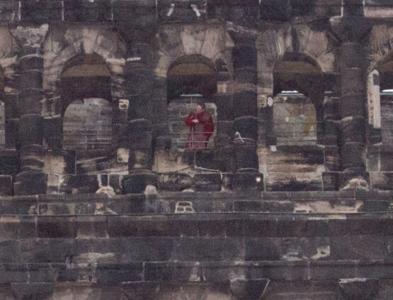 Porta Nigra Roman Wall, Trier, Germany with ghost on 3rd floor.