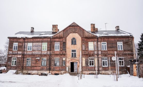 Old Wood Apartment House in Riga, Latvia in Winter. Nikkor 85mm