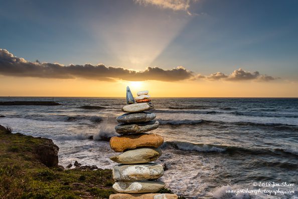Stone stack Sunset Spring San Marco di Castellabate Italy
