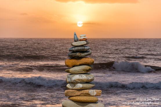 Stone stack Sunset Spring San Marco di Castellabate Italy