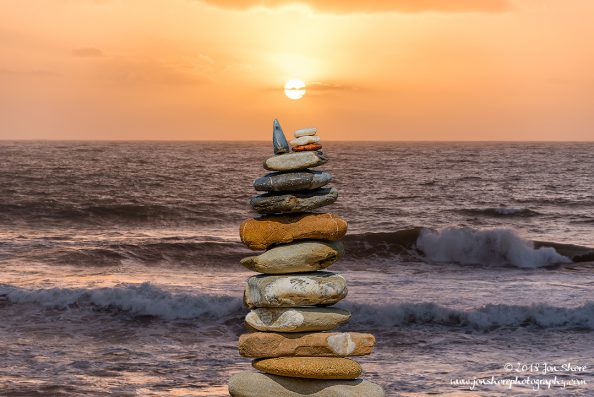 Stone stack Sunset Spring San Marco di Castellabate Italy