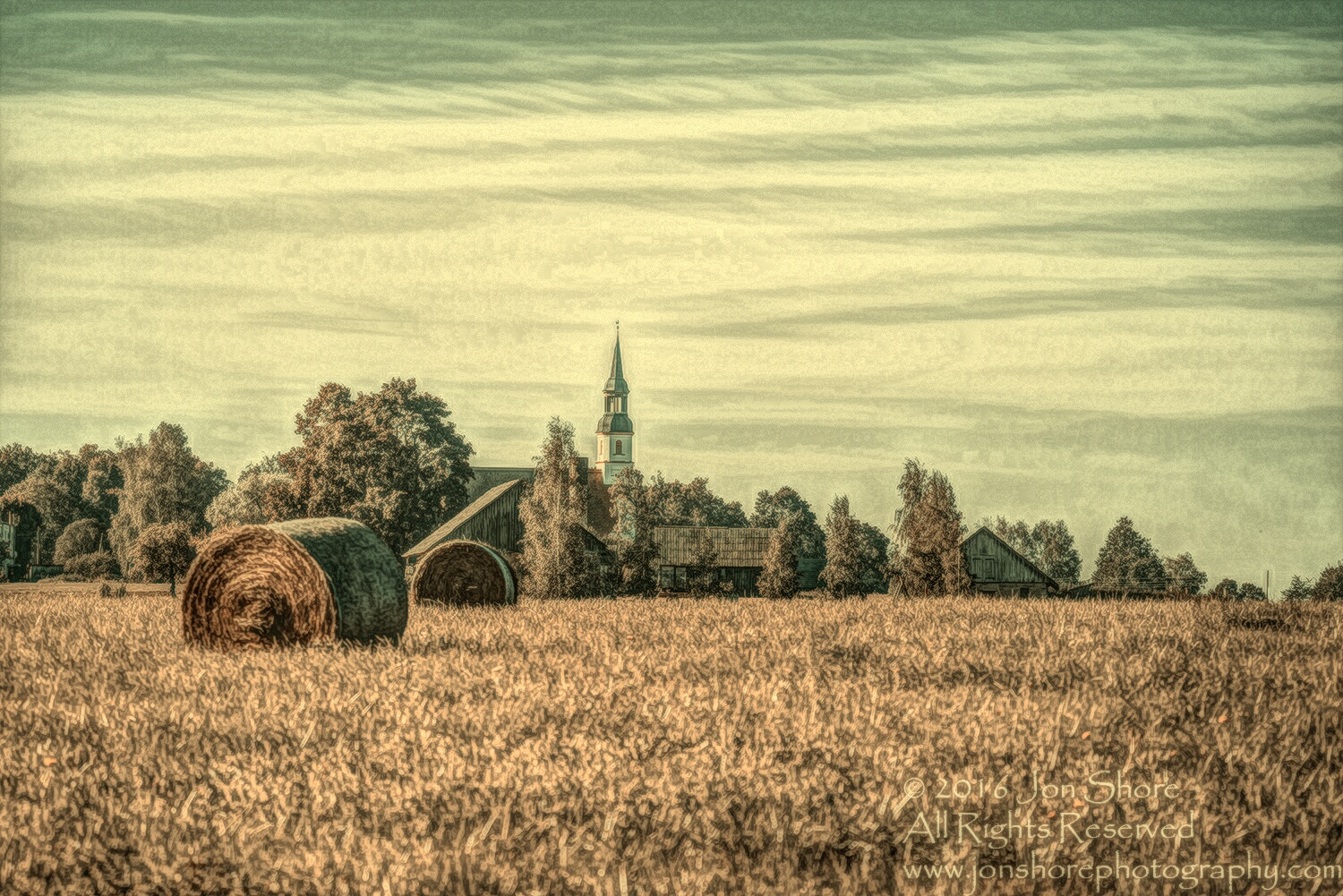 Hay and Church Summer Burtnieks Latvia with filter Tamron 70mm Lens