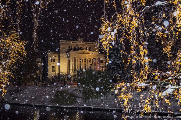 Night at the opera in Riga Latvia Old Town. Nikkor 50mm lens
