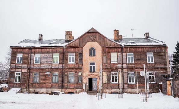 Old Wood Apartment House in Riga, Latvia in Winter. Nikkor 85mm