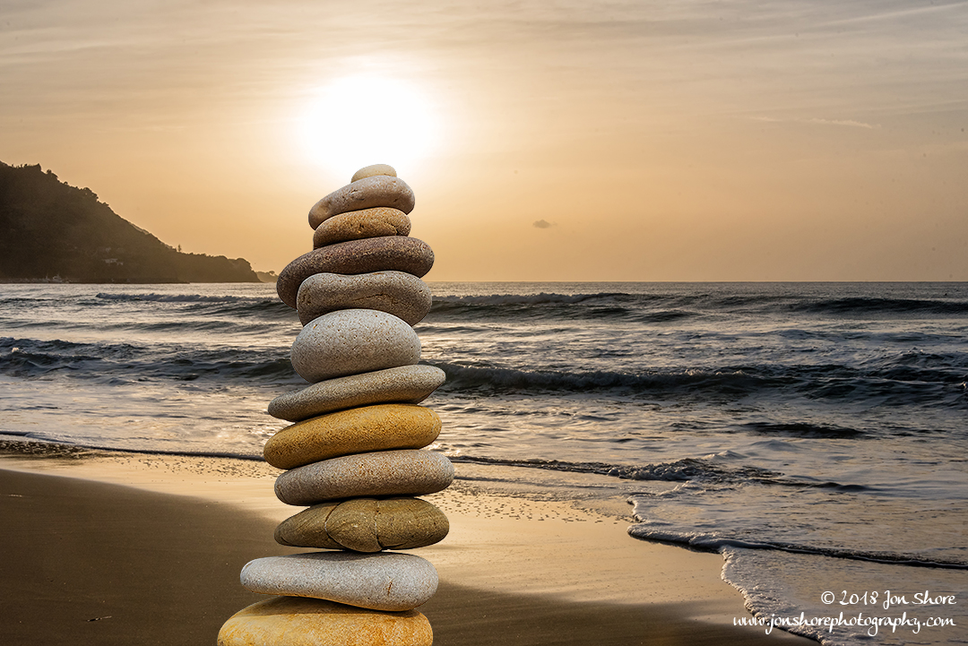 Stone stack Sunset Spring San Marco di Castellabate Italy