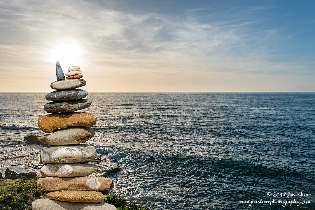 Stone stack Sunset Spring San Marco di Castellabate Italy